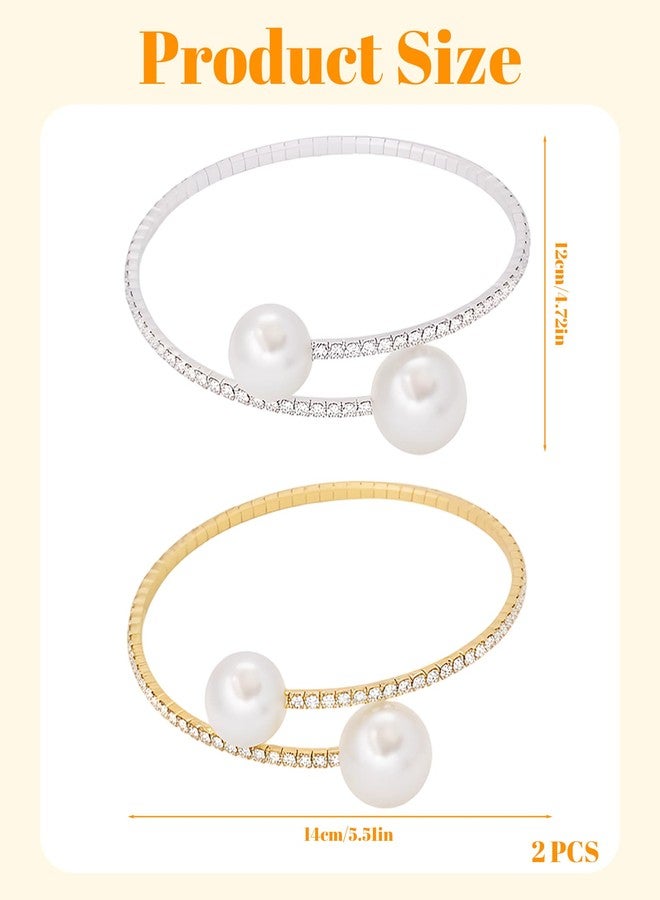 xinxingin 2 Pcs Pearl Bracelet for Women, Adjustable Bangles for Women, Elegant Pearl Bracelets for Women Stylish, For Wedding, Party, Fashion Accessories - Image 2