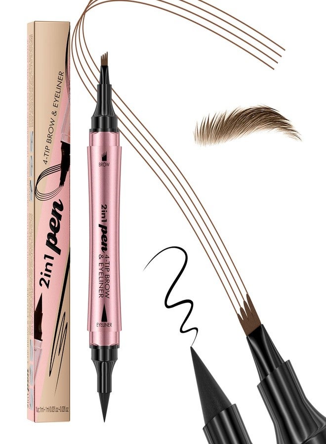 W3W Microblading Eyebrow Pencil, 2-in-1 Dual-Ended Eyebrow Pen and Eyeliner with 4 Forks, Precise and Slim eye brow pencils for women brown, Natural,Long-lasting, Waterproof Eyebrow Pencil (Light Brown) - Image 1