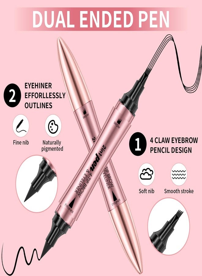 W3W Microblading Eyebrow Pencil, 2-in-1 Dual-Ended Eyebrow Pen and Eyeliner with 4 Forks, Precise and Slim eye brow pencils for women brown, Natural,Long-lasting, Waterproof Eyebrow Pencil (Light Brown) - Image 2