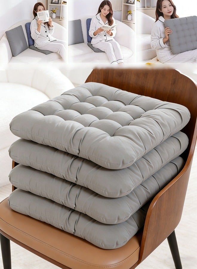 وسائد الكرسي وسادة مقعد مع أربطة أرضية مربعة وسائد لمقاعد الكرسي ووسادة التأمل، وسادة مقعد سميكة مريحة معنقدة، وسادة أرضية من حصير التاتامي (رمادي 40 × 40 سم) - Image 1