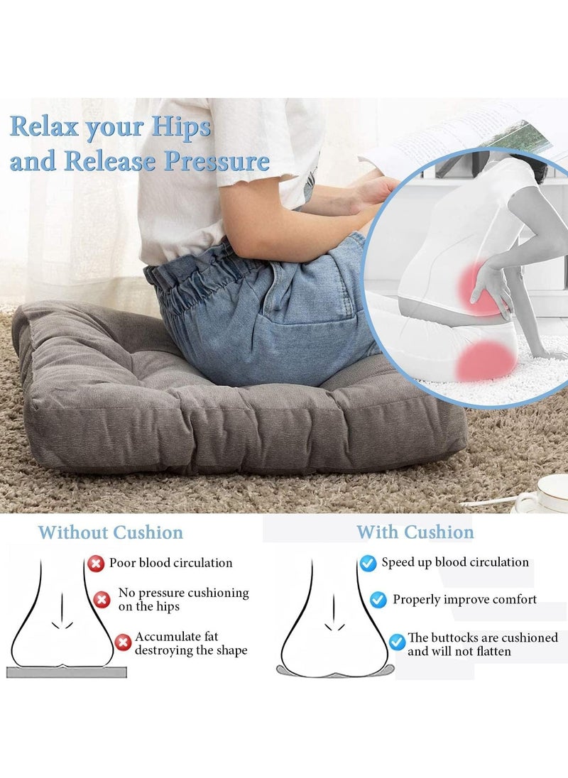 Generic Chair Pads Seat Cushion With Ties Square Floor Chair Seat Pads Pillows Meditation Pillow Solid Thicken Comfortable Tufted Seat Cushion Corduroy Tatami Floor Cushion (Grey 40 X 40 Cm)  - Image 3