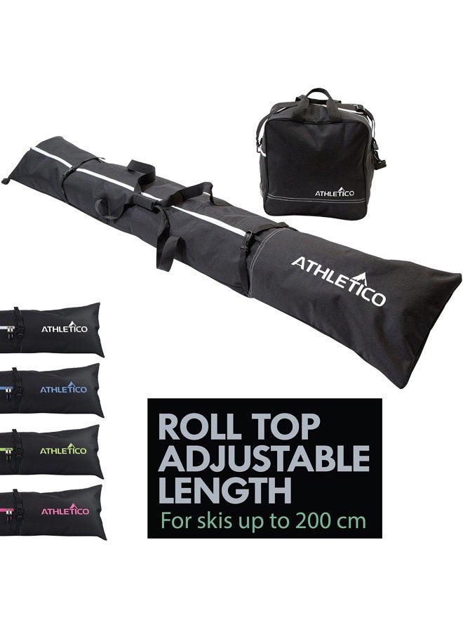 Athletico Two-Piece Ski and Boot Bag Combo | Store & Transport Skis Up to 200 CM and Boots Up To Size 13 | Includes 1 Ski Bag & 1 Ski Boot Bag (Black) - Image 1