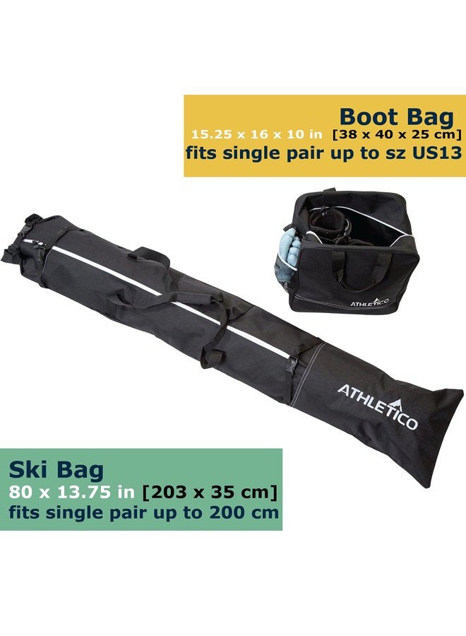 Athletico Two-Piece Ski and Boot Bag Combo | Store & Transport Skis Up to 200 CM and Boots Up To Size 13 | Includes 1 Ski Bag & 1 Ski Boot Bag (Black) - Image 2