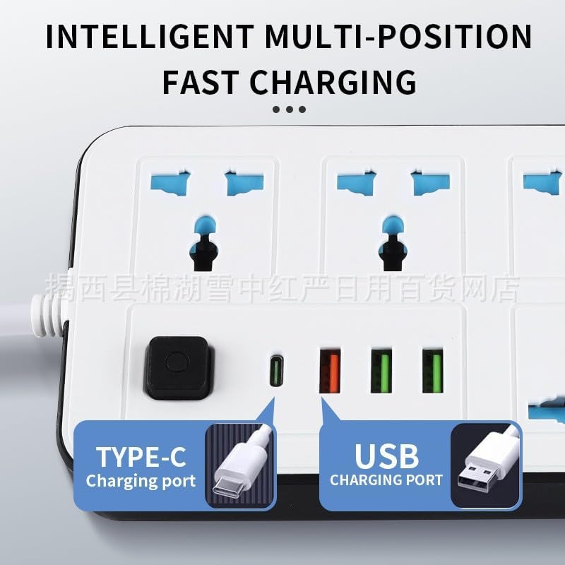 10 in1 Socket Extension, 6-Way Power Strip Extension Cord (5 Meters) – 2000W Heavy Duty Socket with 2 USB Ports and 1 Type-C (3.4A Auto-ID), Anti-Static & Surge Protection for Home & Office - Image 5