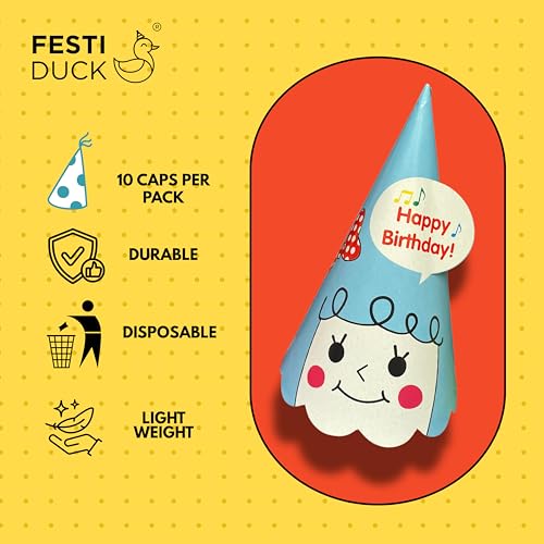 Festi Duck Kawaii Theme Caps Pack of 10 – Durable, comfortable, and eye-catching party hats with adjustable fit, perfect for birthdays, costume parties, and fun events. - Image 3