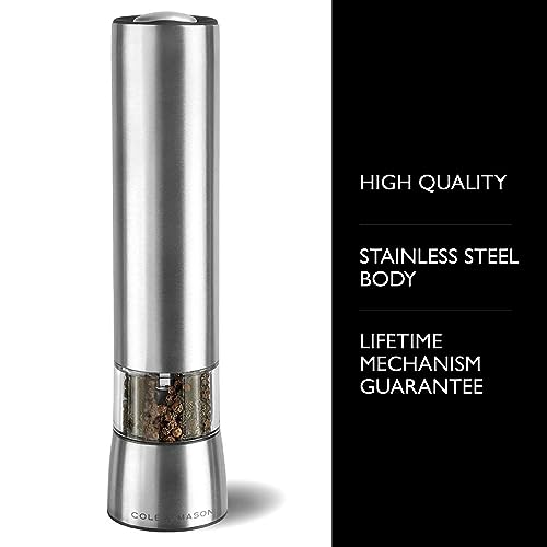 Cole & Mason Hampstead Electronic Pepper Mill - Electric Pepper Grinder Set - Adjustable Electric Spice Grinder - Hand Wash - Stainless Steel - Image 2