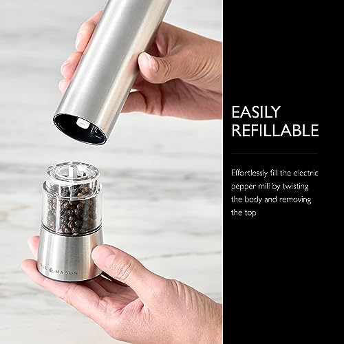 Cole & Mason Hampstead Electronic Pepper Mill - Electric Pepper Grinder Set - Adjustable Electric Spice Grinder - Hand Wash - Stainless Steel - Image 5