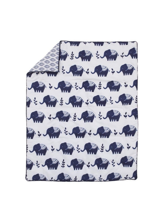 NoJo Indigo Hues Blue and White Elephant 4 Piece Nursery Crib Bedding Set - Comforter, 100% Cotton Fitted Crib Sheet, Dust Ruffle, Super Soft Baby Blanket - Image 1