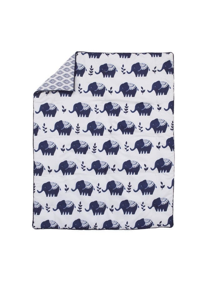 NoJo Indigo Hues Blue and White Elephant 4 Piece Nursery Crib Bedding Set - Comforter, 100% Cotton Fitted Crib Sheet, Dust Ruffle, Super Soft Baby Blanket - Image 2