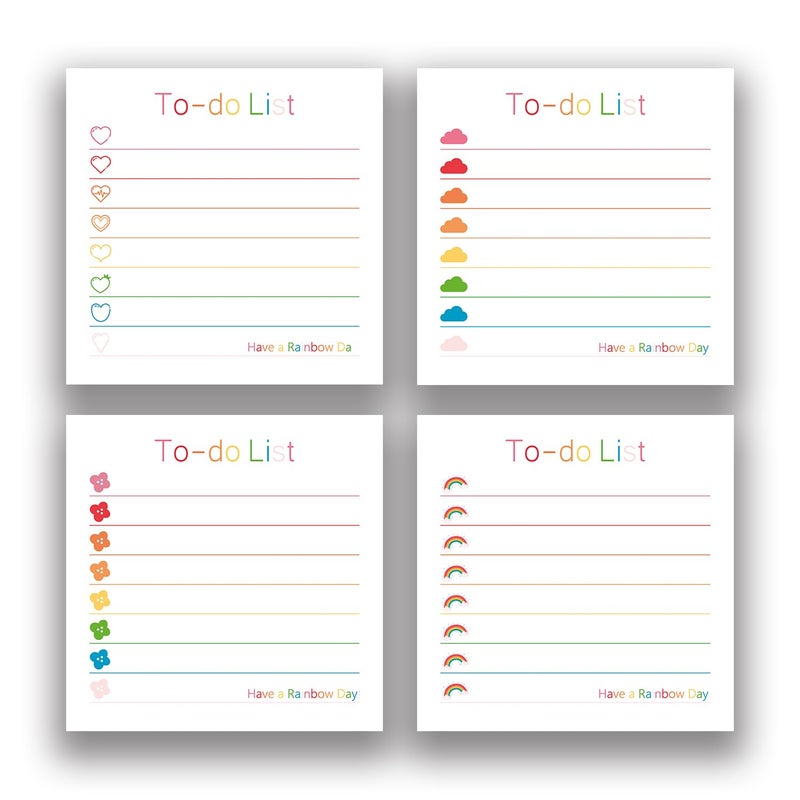Rainbam Cute Rainbow Heart 4 Pads/200 Sheets 3x3 Sticky Notes Set, Adorable Cartoon Memo Pads with High-Adhesive, Post Reusable Tearable it Notes for Journal Planners Office School Home, Bulk Stationery Gift - Image 1