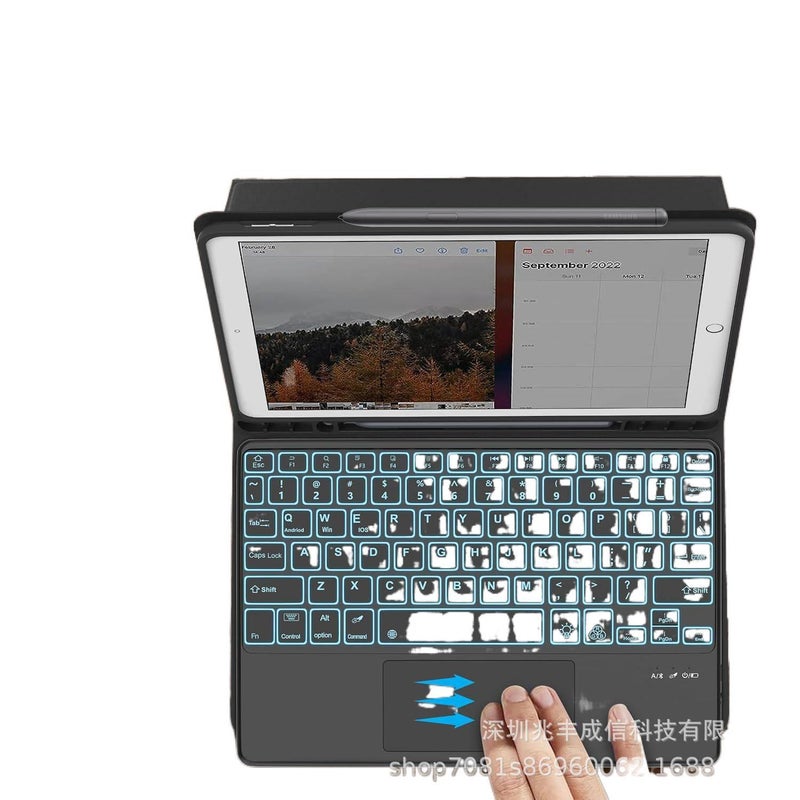 حافظة سامسونج تاب بلوحة مفاتيح متوافقة مع عدة موديلات سامسونج جالكسي تاب باللون أزرق مع غطاء حماية ووظيفة حامل وحمل يومي للتابلت بوظيفة حامل Samsung Tab Keyboard خفيف الحمل - Image 3