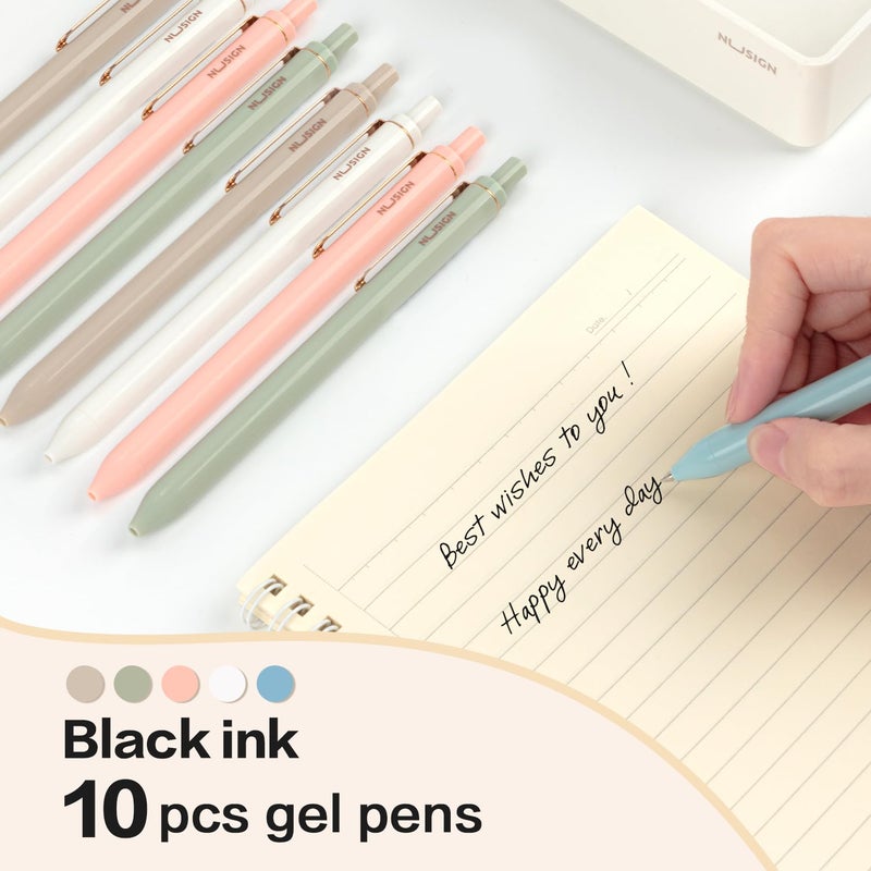 NUSIGN Gel Pens, 10 Pcs 0.5mm Retractable Black Ink Fine Point Rolling Ball Gel Pen, Smooth Writing No Bleed for Journaling Note Taking, Home School Office Supplies - Image 3