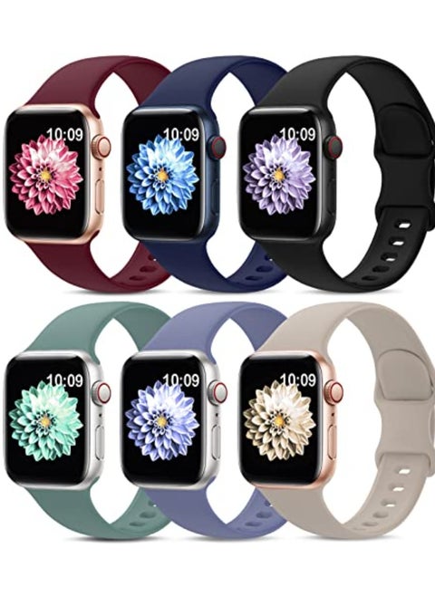 6 Pack sport Silicone Bands Compatible with Apple Watch Band 49mm 45mm 44mm 42mm for Women Men,Waterproof Replacement Strap  for iwatch Series 9, Ultra 2/Ultra SE/SE 2nd Generation 8 7 6 5 4 3 2 1