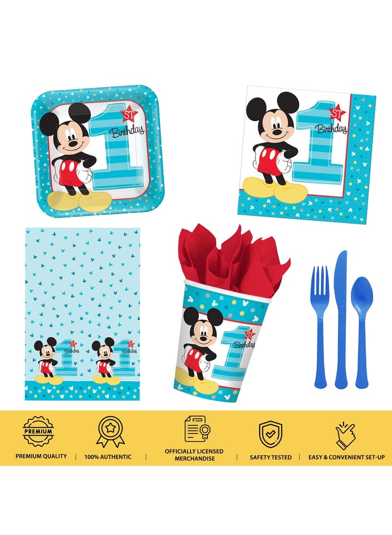 Mickey Mouse Fun, Tableware Party Supplies, Includes Napkins, Plates, Cups, Cutlery And Tablecover For 8 Guests