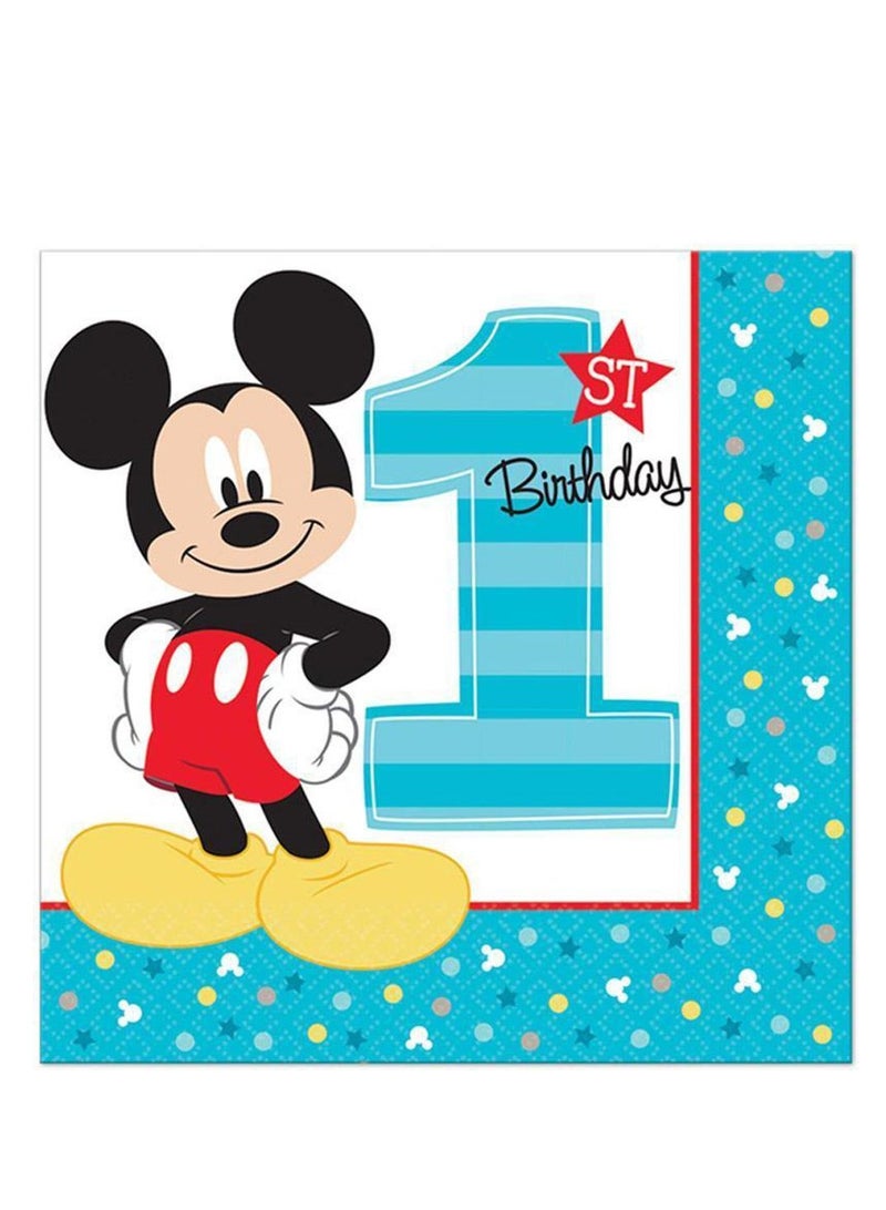 Mickey Mouse Fun, Tableware Party Supplies, Includes Napkins, Plates, Cups, Cutlery And Tablecover For 8 Guests