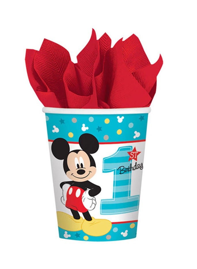 Mickey Mouse Fun, Tableware Party Supplies, Includes Napkins, Plates, Cups, Cutlery And Tablecover For 8 Guests