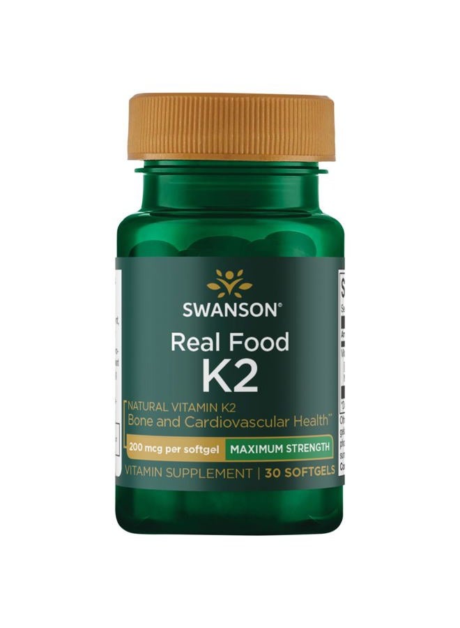 SWANSON Maximum Strength Vitamin K2 (Menaquinone-7)-Vitamin Supplement Supporting Cardiovascular and Bone Health-Made from Japanese Natto to Help Regulate Calcium (30 Softgels, 200mcg Each) - Image 1