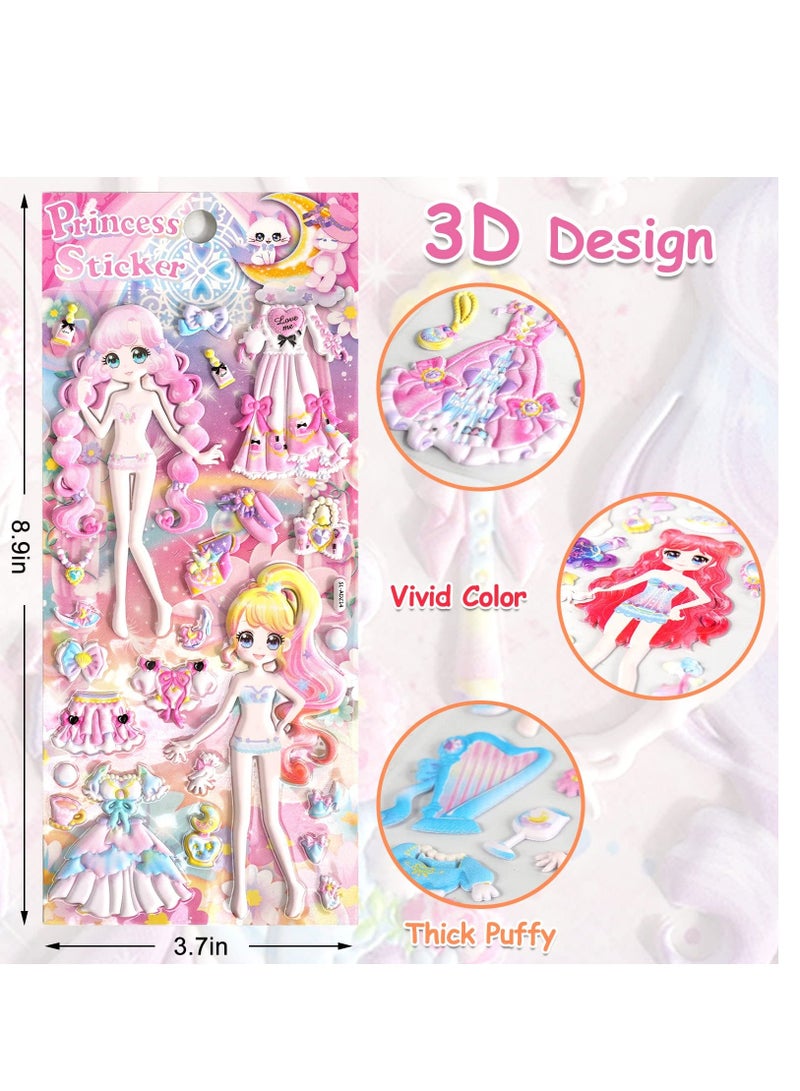 Princess Dress Up Puffy Stickers Pad for Girls Kids Make Your Own Princess Crafts Games,Reusable 3D Foam Fashion Sticker Activity Playset for Toddlers Preschoolers,Party Favors,Restickable 8 Sheets  - Image 2