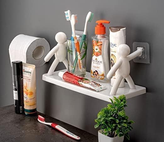 Shelf Wall Holder Bathroom Rack Wall Mount Bathroom Stand SELF Adhesive Storage Stand Holder Cartoon Stand Wall Mount Kitchen Stand with Strong Magic Sticker  - Image 1