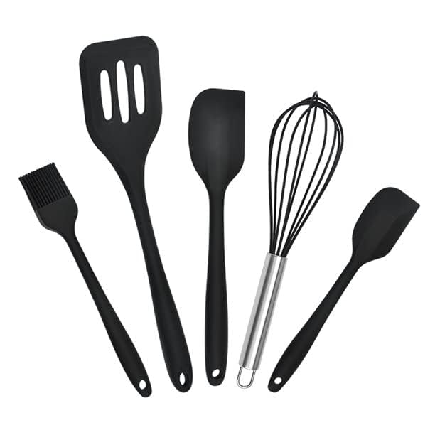 NowExp Silicone Spatula Set 5Piece HeatResistant NonStick BPAFree with Wooden Handles for Cooking Baking and Icing - Image 1