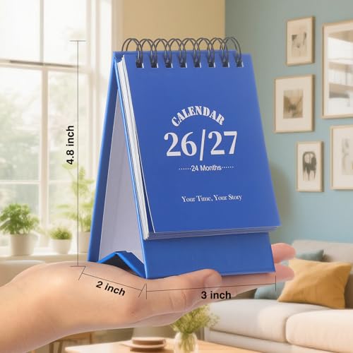 FOBOZONE Desk Calendar 2026-2027, 2 Years Calendar Runs from Jan. 2026 until Dec 2027, Table Monthly Planner with Stickers for Home,Office,School Organization(Blue,3" x 4.8") - Image 2