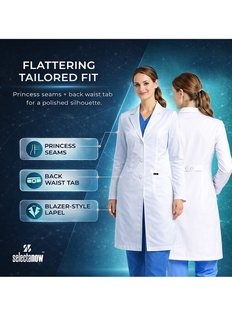 Selecta Now Ladies Wrinkle Free Lab Coat White Laboratory Coat For Women Long Sleeves Doctor Coat Soft Comfortable Professional Chemistry Coat - Image 3