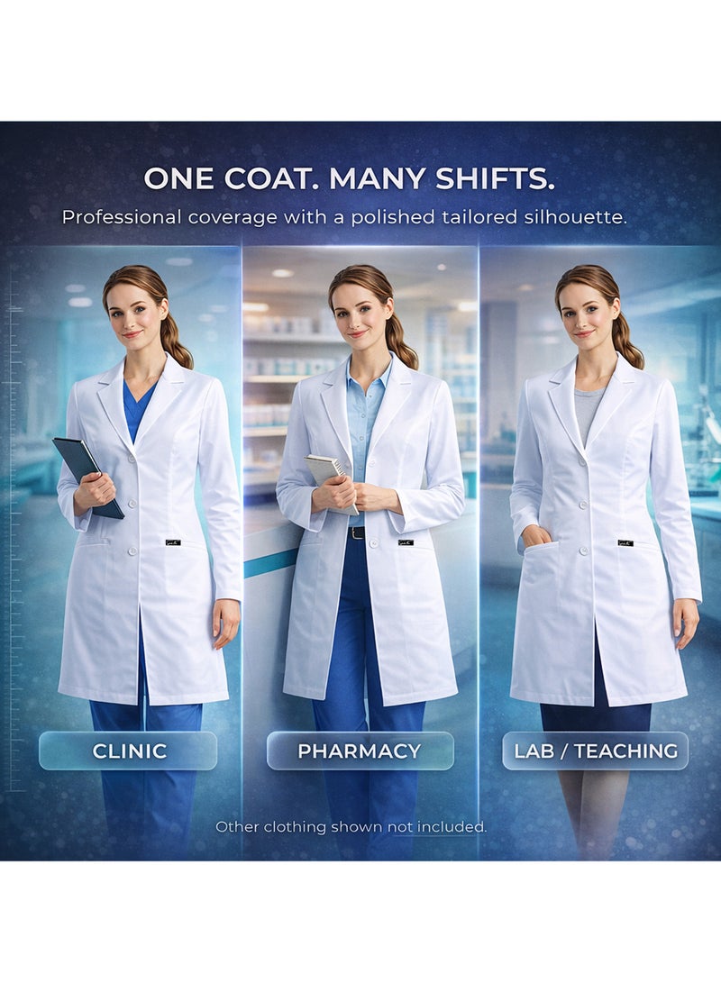 Selecta Now Ladies Wrinkle Free Lab Coat White Laboratory Coat For Women Long Sleeves Doctor Coat Soft Comfortable Professional Chemistry Coat - Image 4