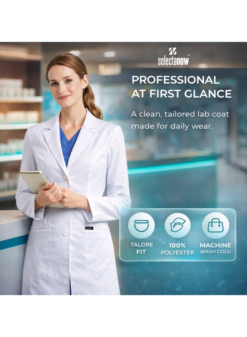 Selecta Now Ladies Wrinkle Free Lab Coat White Laboratory Coat For Women Long Sleeves Doctor Coat Soft Comfortable Professional Chemistry Coat - Image 2