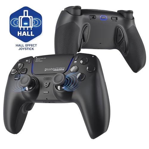HEXGAMING PHANTOM Pro Controller with 4 Remappable Buttons, 6 Remapping Profiles, 8 Interchangeable Analog Stick, and Adjustable Triggers Compatible with ps5, PC, Mobile - Hall Effect Chaos Black - Image 1