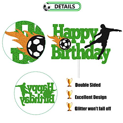 YOYMARR Soccer Cake Topper Happy Birthday Sign Football Player Cake Decorations for Sport Theme Man Boy Girl Birthday Party Supplies Double Sided Green Sparkle Decor - Image 5