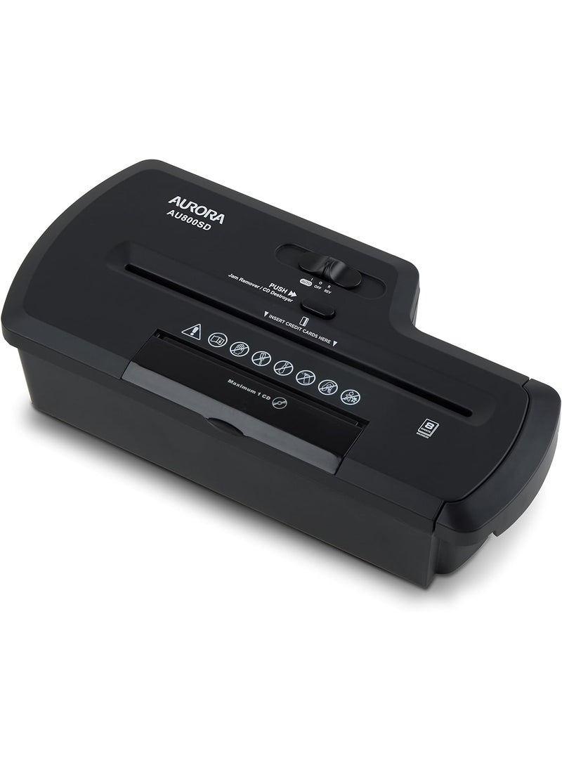 AURORA Aurora AU800SD Professional Strip Cut Paper ShredderCDCredit Card Shredder Without Wastebasket 8Sheet StripCut No Basket Black  - Image 1