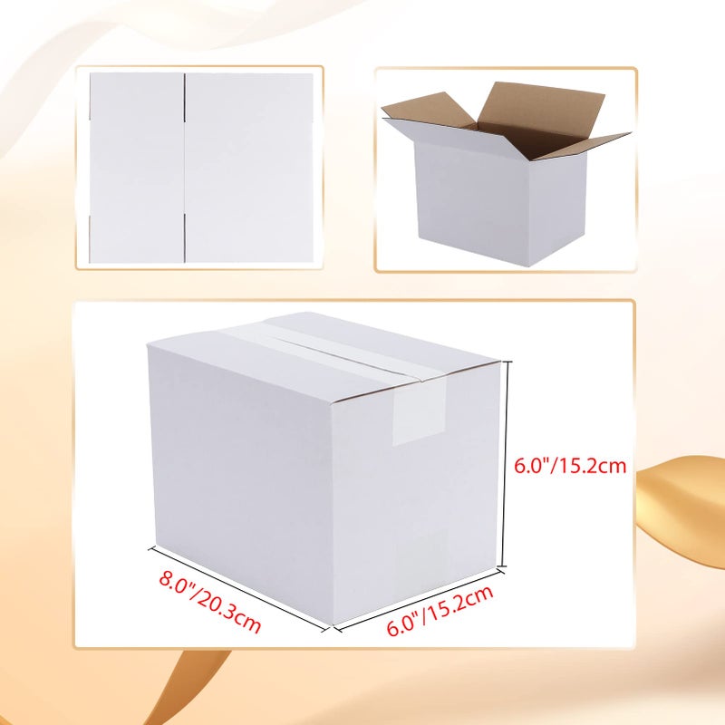 Calenzana مجموعة صناديق شحن كالينزانا 8x6x6 عدد 40، صندوق كرتون مضلع أبيض للتغليف والشحن والهدايا للأعمال الصغيرة - Image 2
