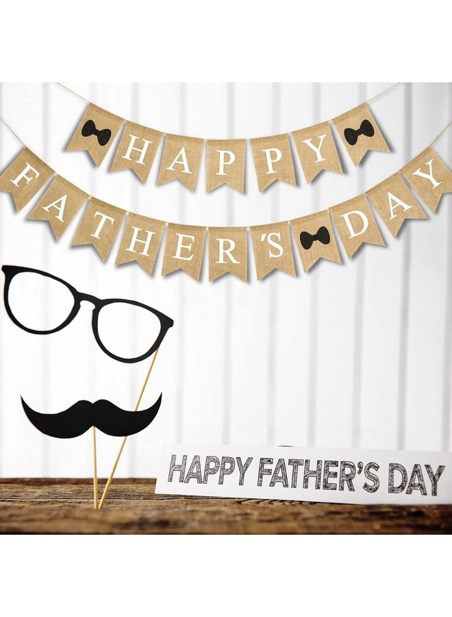 Whaline Happy Father Day Banner Fathers Day Bow Tie Burlap Hanging Banner Garland Rustic Party Decoration For Father Day Birthday Indoor Outdoor Mantel Fireplace Decor Supplies - Image 4