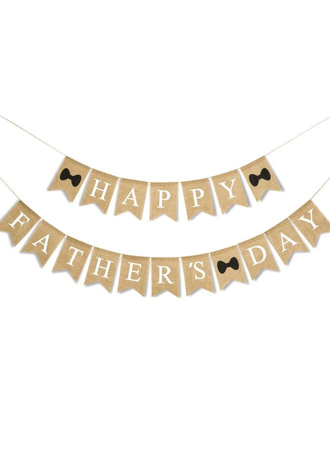 Whaline Happy Father Day Banner Fathers Day Bow Tie Burlap Hanging Banner Garland Rustic Party Decoration For Father Day Birthday Indoor Outdoor Mantel Fireplace Decor Supplies - Image 1