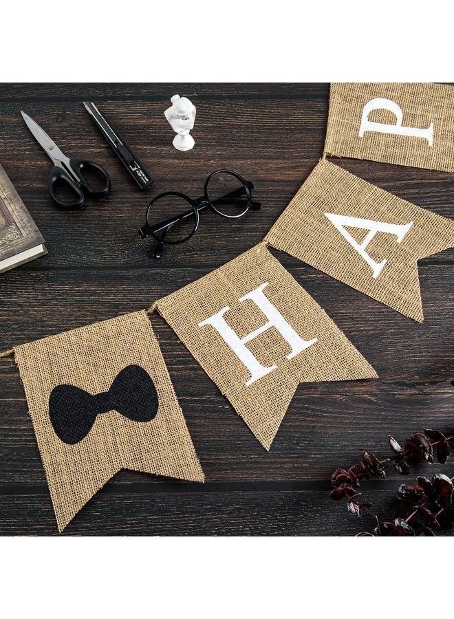 Whaline Happy Father Day Banner Fathers Day Bow Tie Burlap Hanging Banner Garland Rustic Party Decoration For Father Day Birthday Indoor Outdoor Mantel Fireplace Decor Supplies - Image 5