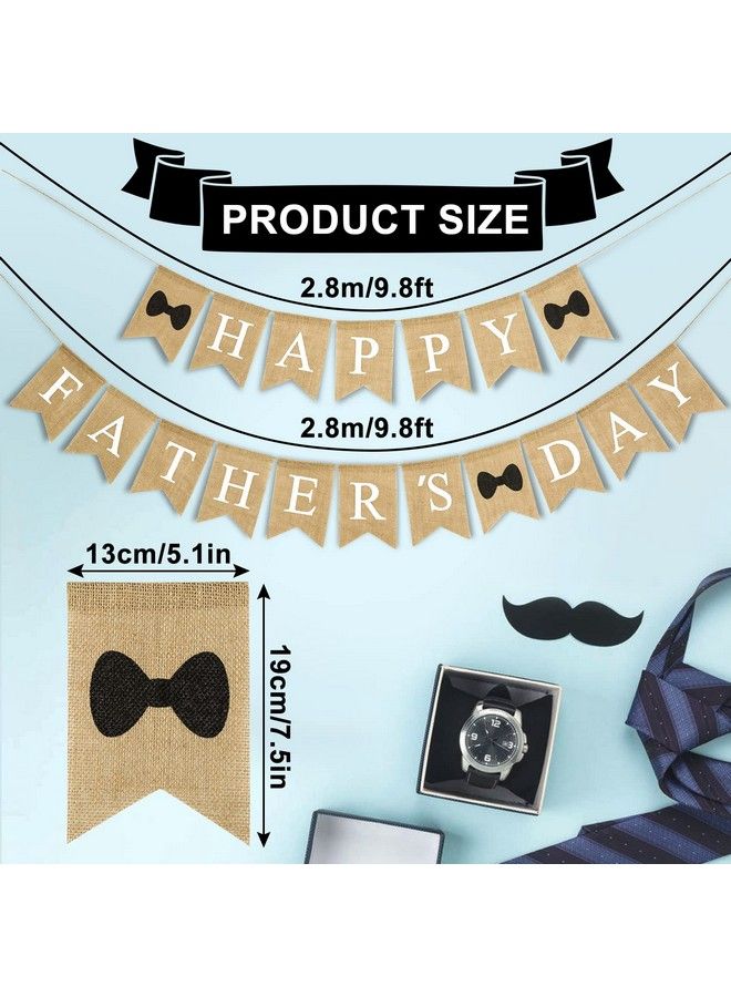 Whaline Happy Father Day Banner Fathers Day Bow Tie Burlap Hanging Banner Garland Rustic Party Decoration For Father Day Birthday Indoor Outdoor Mantel Fireplace Decor Supplies - Image 3