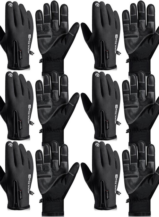 Vabean 6 Pairs Winter Gloves Waterproof Windproof Gloves for Men Women All Finger Touchscreen Gloves Anti-Slip Thermal Gloves (Black,Large) - Image 1