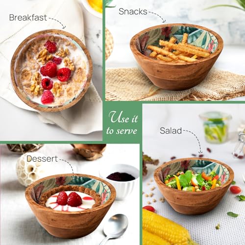 nestroots Wooden Serving Bowl for Snacks & Dry Fruits | Green Printed Multipurpose Bowl for Dining & Kitchen | Handcrafted Snack Bowl (6 Inches, Set of 4) - Image 3