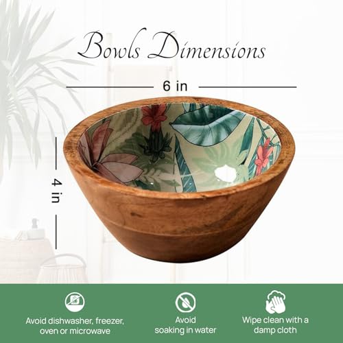 nestroots Wooden Serving Bowl for Snacks & Dry Fruits | Green Printed Multipurpose Bowl for Dining & Kitchen | Handcrafted Snack Bowl (6 Inches, Set of 4) - Image 2