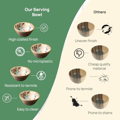 nestroots Wooden Serving Bowl for Snacks & Dry Fruits | Green Printed Multipurpose Bowl for Dining & Kitchen | Handcrafted Snack Bowl (6 Inches, Set of 4) - Image 5