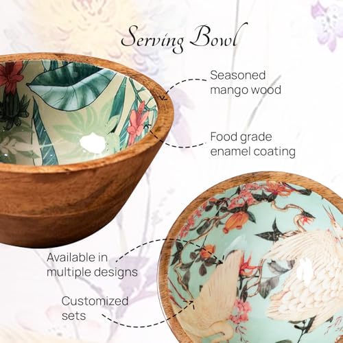 nestroots Wooden Serving Bowl for Snacks & Dry Fruits | Green Printed Multipurpose Bowl for Dining & Kitchen | Handcrafted Snack Bowl (6 Inches, Set of 4) - Image 4