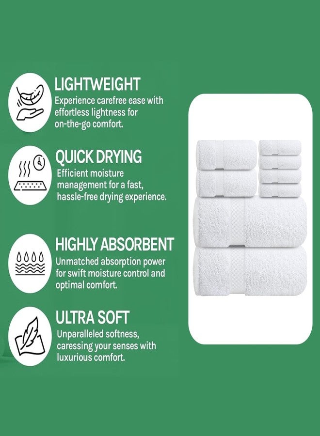 Sulfar 100% Combed Cotton, 8 Pcs Towel Set - 2 Bath Towels (70 x 140 cm), 2 Hand Towels (40 x 70 cm) and 4 Washcloths (30 x 30 cm) (600 GSM, Pack of 8) White - Image 5
