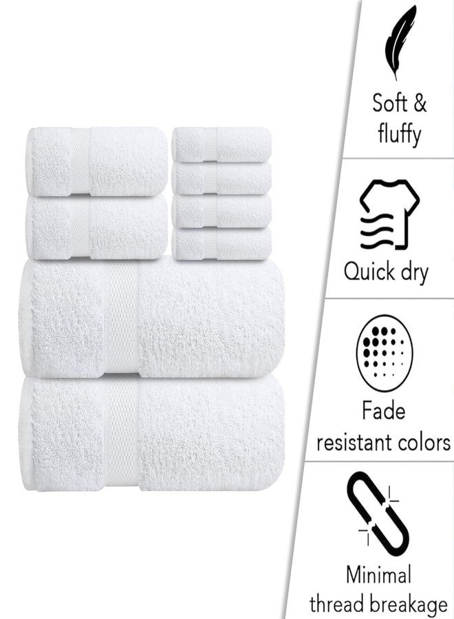 Sulfar 100% Combed Cotton, 8 Pcs Towel Set - 2 Bath Towels (70 x 140 cm), 2 Hand Towels (40 x 70 cm) and 4 Washcloths (30 x 30 cm) (600 GSM, Pack of 8) White - Image 2