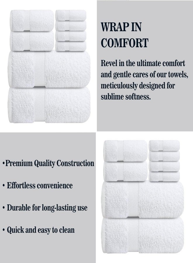 Sulfar 100% Combed Cotton, 8 Pcs Towel Set - 2 Bath Towels (70 x 140 cm), 2 Hand Towels (40 x 70 cm) and 4 Washcloths (30 x 30 cm) (600 GSM, Pack of 8) White - Image 4