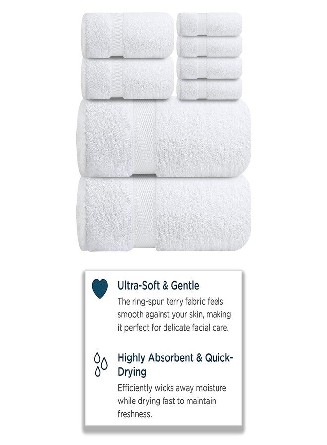 Sulfar 100% Combed Cotton, 8 Pcs Towel Set - 2 Bath Towels (70 x 140 cm), 2 Hand Towels (40 x 70 cm) and 4 Washcloths (30 x 30 cm) (600 GSM, Pack of 8) White - Image 3