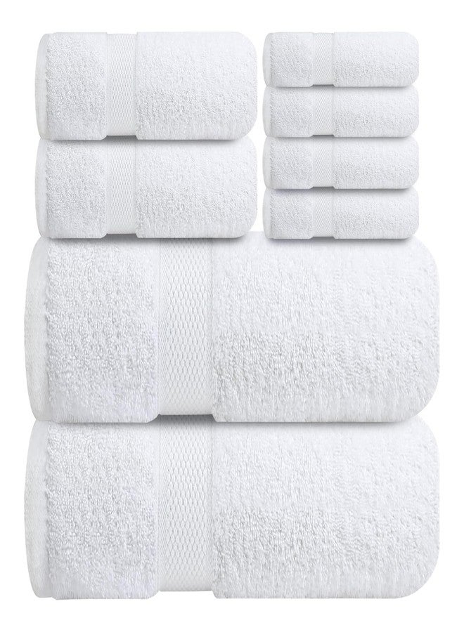 Sulfar 100% Combed Cotton, 8 Pcs Towel Set - 2 Bath Towels (70 x 140 cm), 2 Hand Towels (40 x 70 cm) and 4 Washcloths (30 x 30 cm) (600 GSM, Pack of 8) White - Image 1