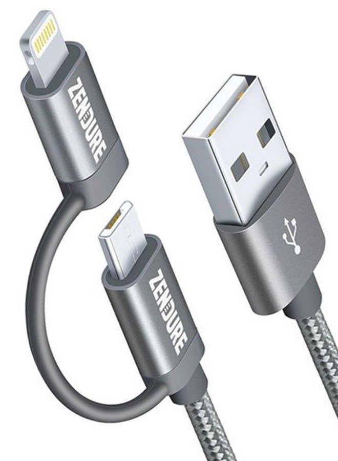 زينديور كابل لشحن ومزامنة البيانات 2 في 1 بمنفذ مايكرو USB رمادي - Image 5