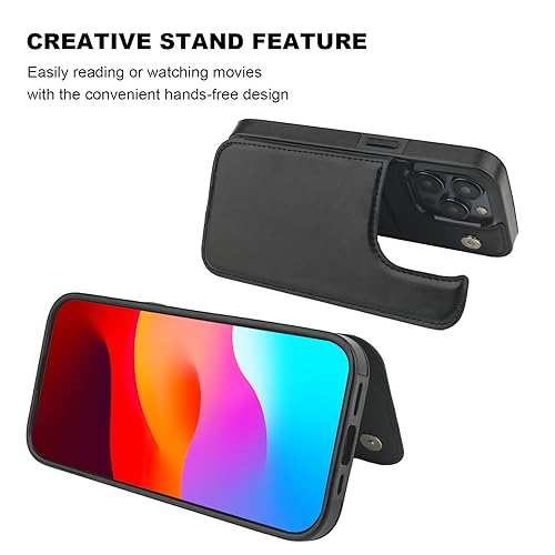 OT ONETOP ONETOP Compatible with iPhone 15 Pro Wallet Case with Card Holder, PU Leather Kickstand Card Slots Case, Double Magnetic Clasp and Durable Shockproof Cover 6.1 Inch (Black) - Image 5