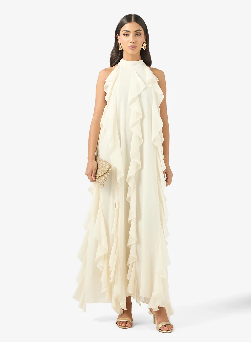 True Decadence Crew Neck Frill Detailed Maxi Dress