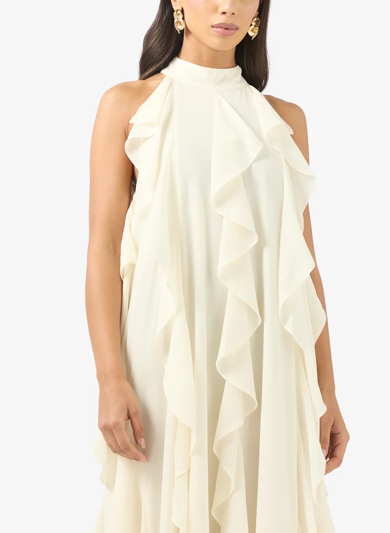 True Decadence Crew Neck Frill Detailed Maxi Dress